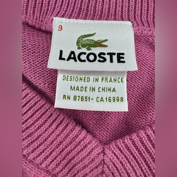 Lacoste V-Neck Sweater Size 9 Pink - Picture 7 of 8